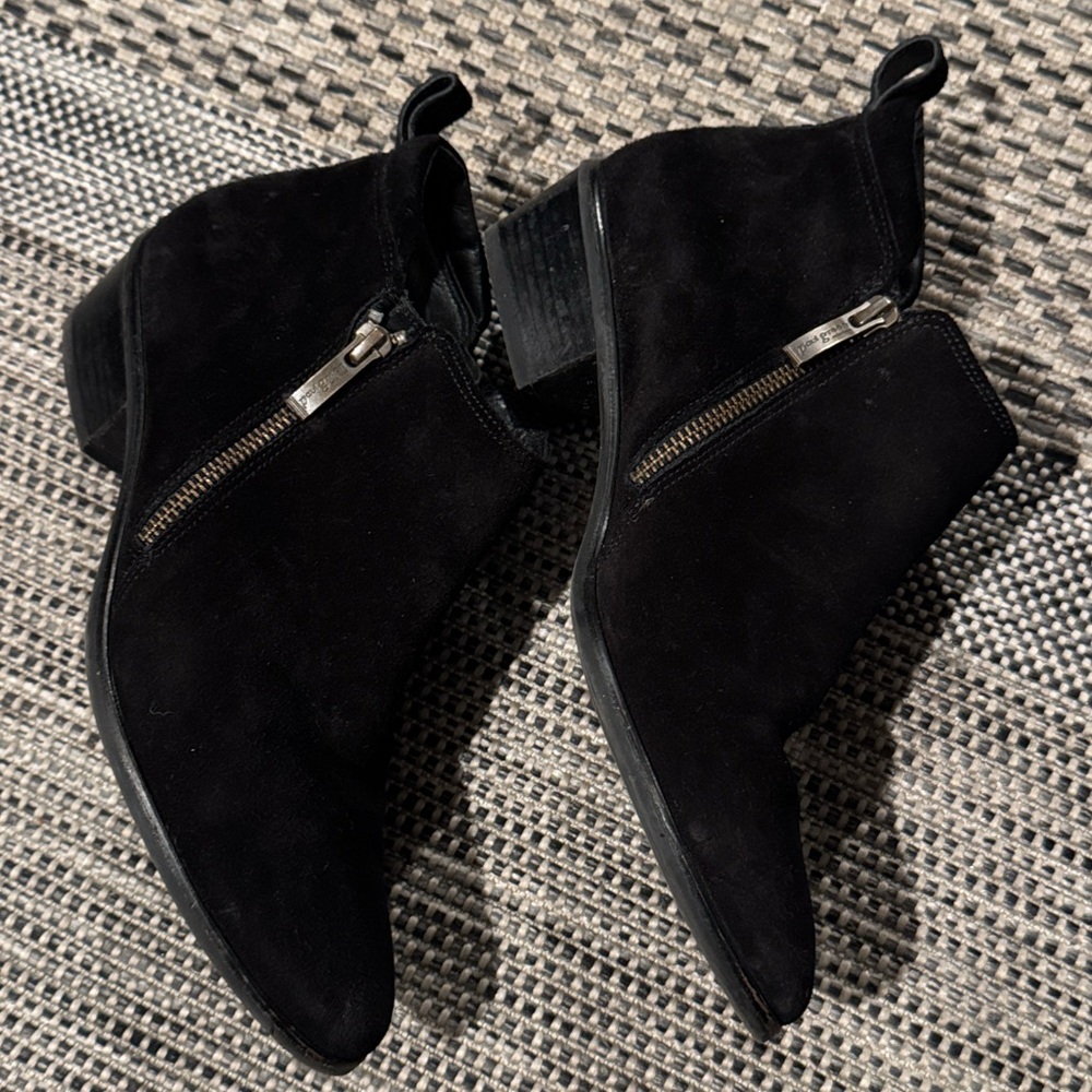 Paul Green suede booties with stacked heel, round toe, double side zip